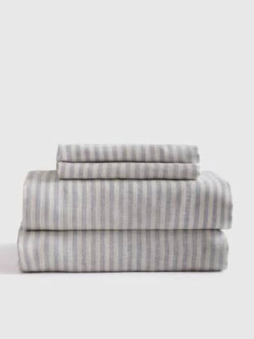 Quince European Linen TWIN Sheet Set, 2 Pillowcases Mist Blue / White Stripe NEW